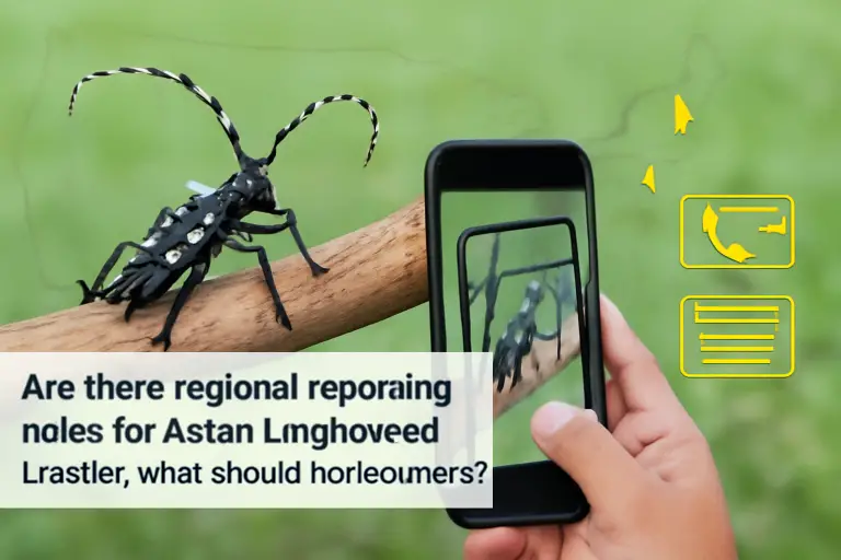 Are there regional reporting rules for asian longhorned beetle; what should homeowners do?