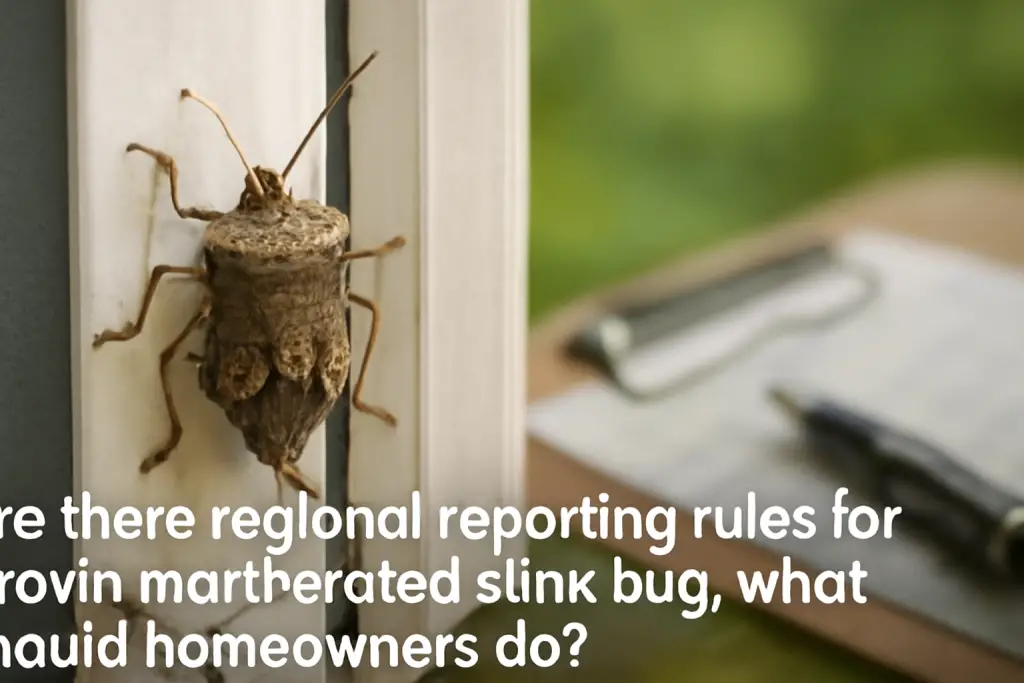 Are there regional reporting rules for brown marmorated stink bug; what should homeowners do?