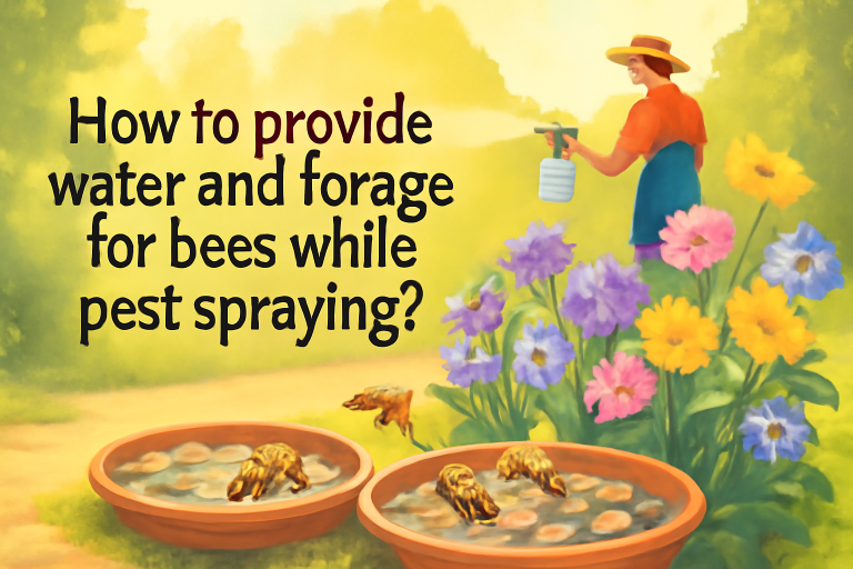 How to provide water and forage for bees while pest spraying?
