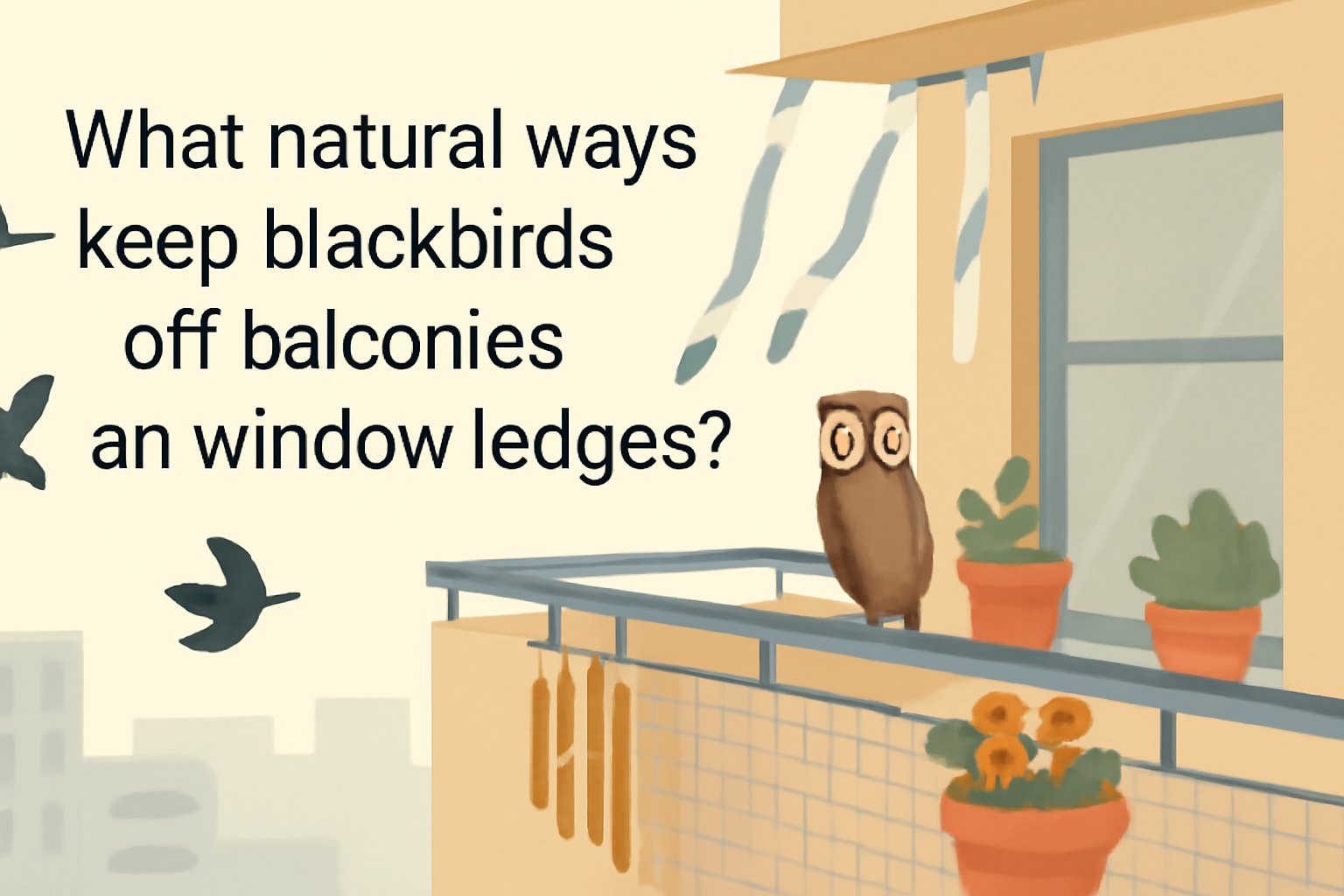 What natural ways keep blackbirds off balconies and window ledges?