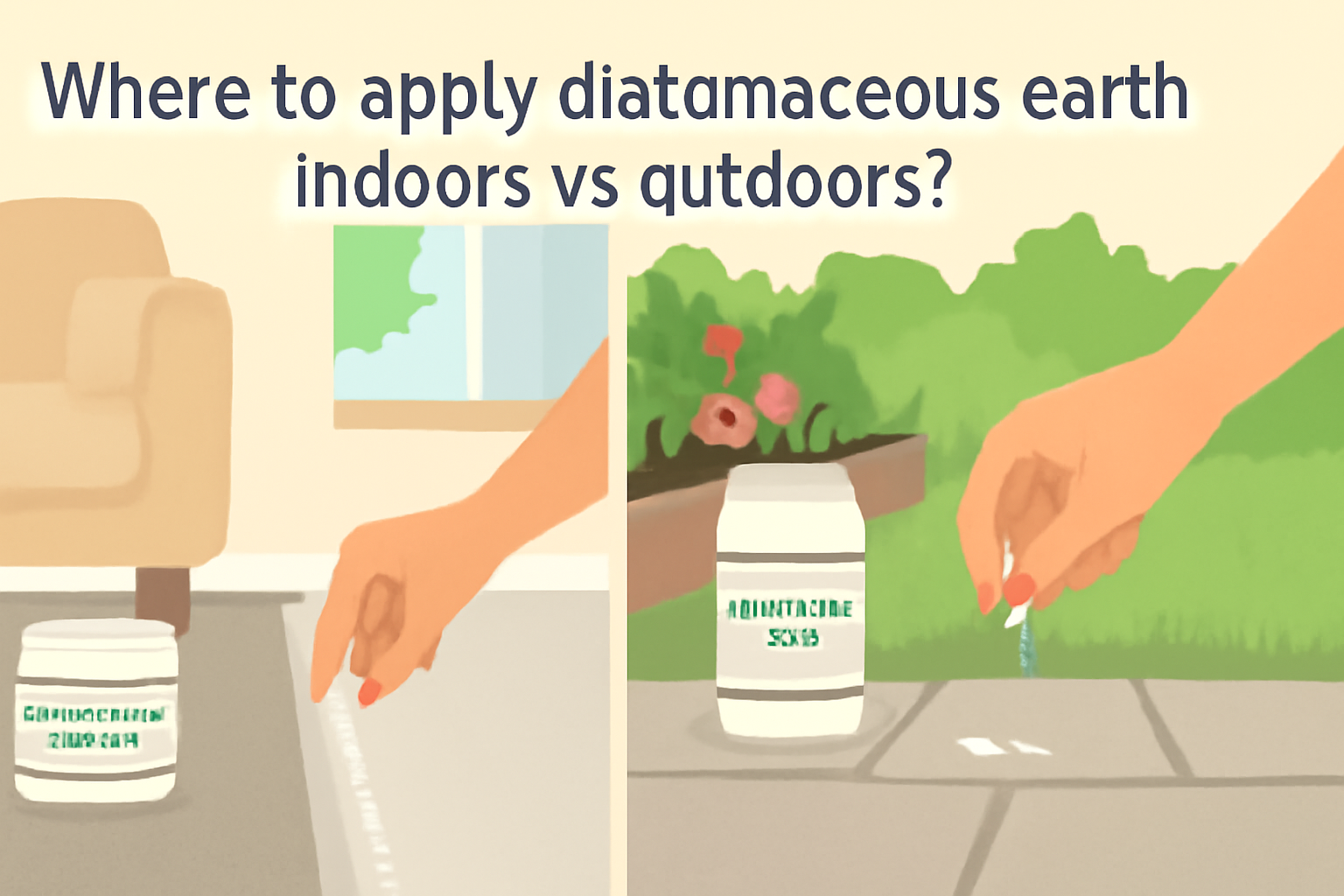 Where to apply diatomaceous earth indoors vs outdoors?