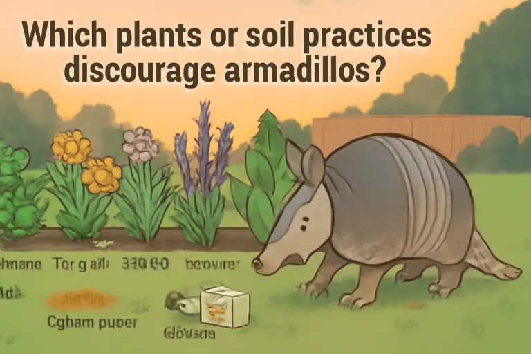 Which plants or soil practices discourage armadillos?