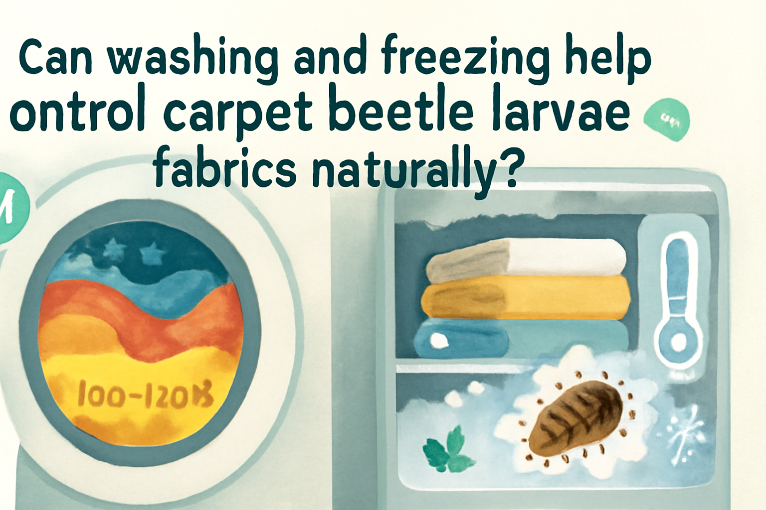 Can washing and freezing help control carpet beetle larvae on fabrics naturally?