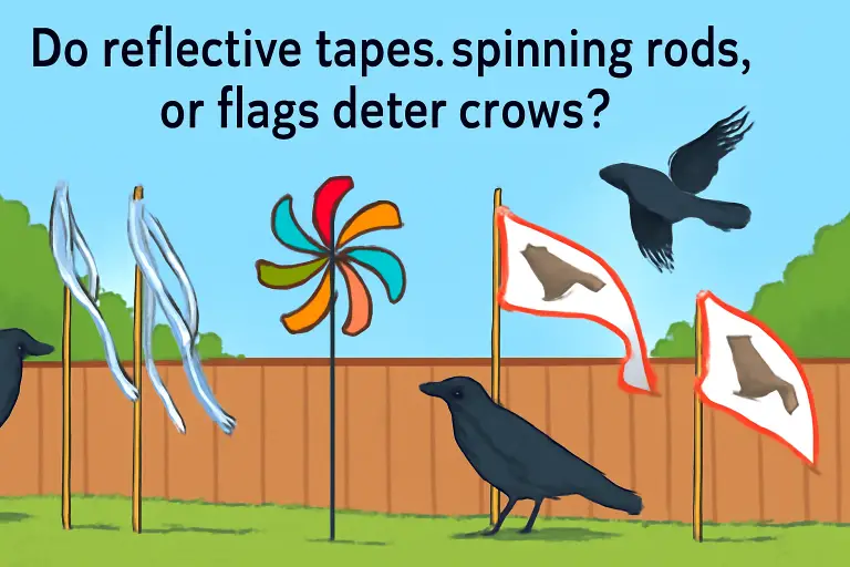 Do reflective tapes, spinning rods, or flags deter crows?
