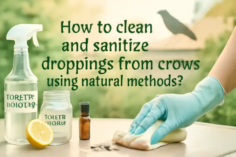 How to clean and sanitize droppings from crows using natural methods?