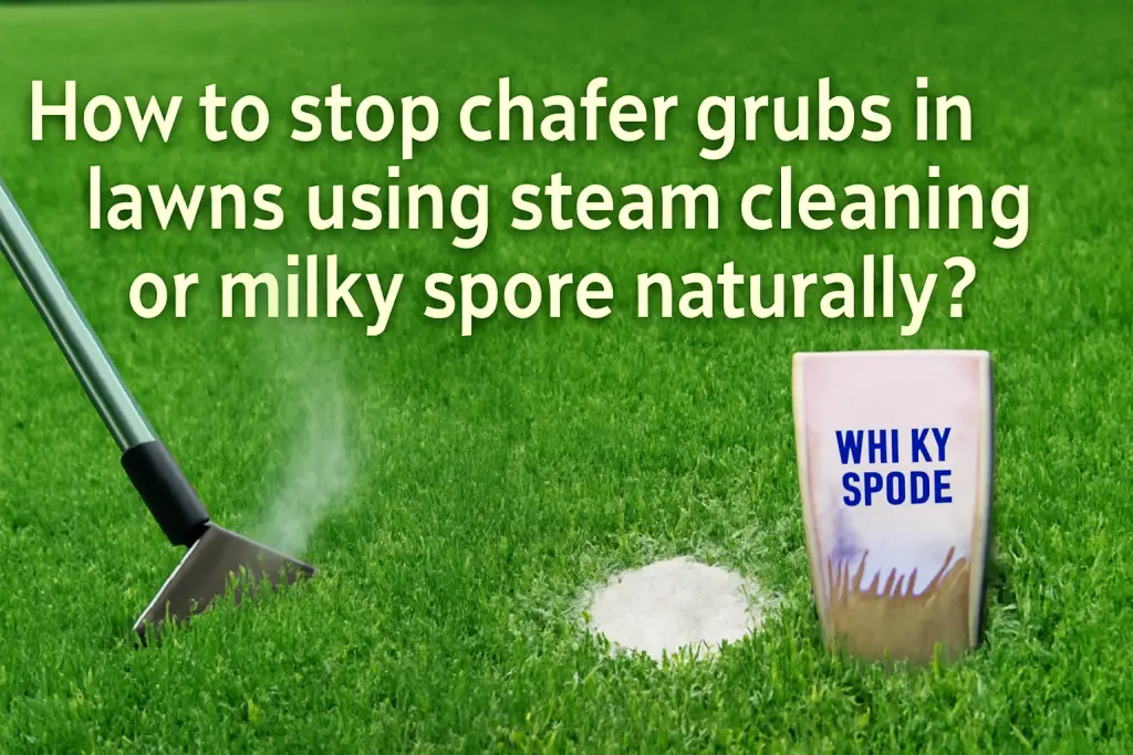 How to stop chafer grubs in lawns using steam cleaning or milky spore naturally?