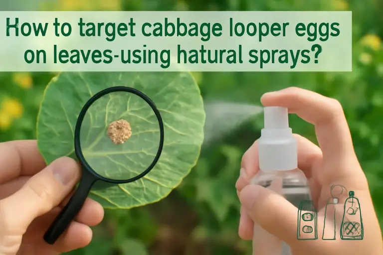How to target cabbage loopers eggs on leaves using natural sprays?