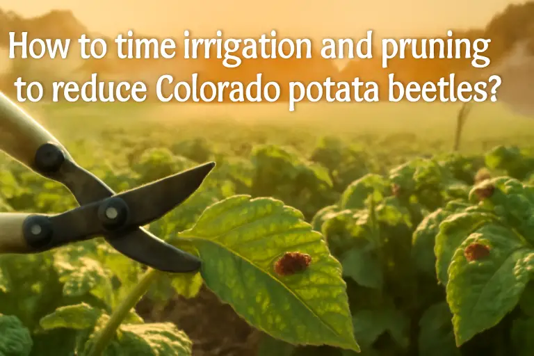 How to time irrigation and pruning to reduce colorado potato beetles?