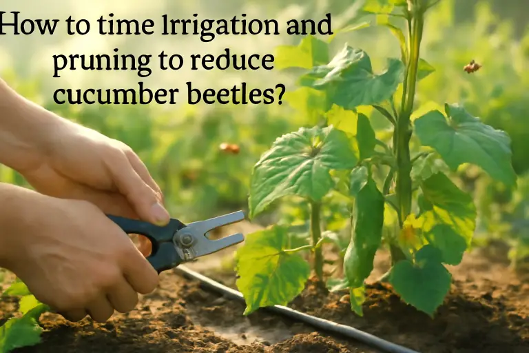 How to time irrigation and pruning to reduce cucumber beetles?