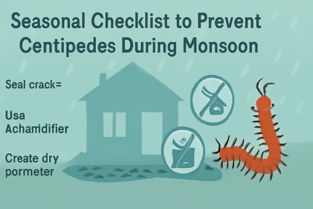 Seasonal checklist to prevent centipedes during monsoon?