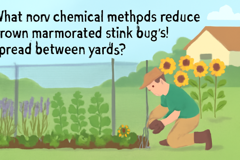 What non-chemical methods reduce brown marmorated stink bug spread between yards?
