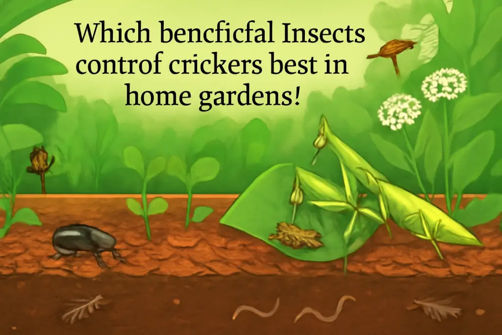 Which beneficial insects control crickets best in home gardens?