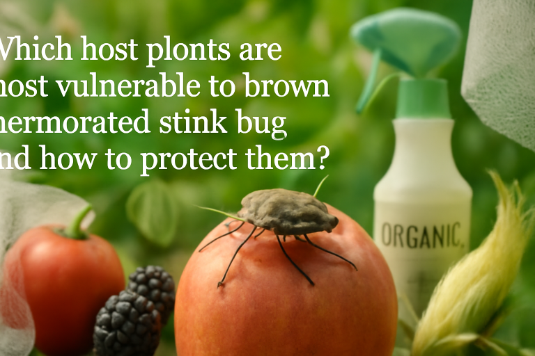 Which host plants are most vulnerable to brown marmorated stink bug and how to protect them?