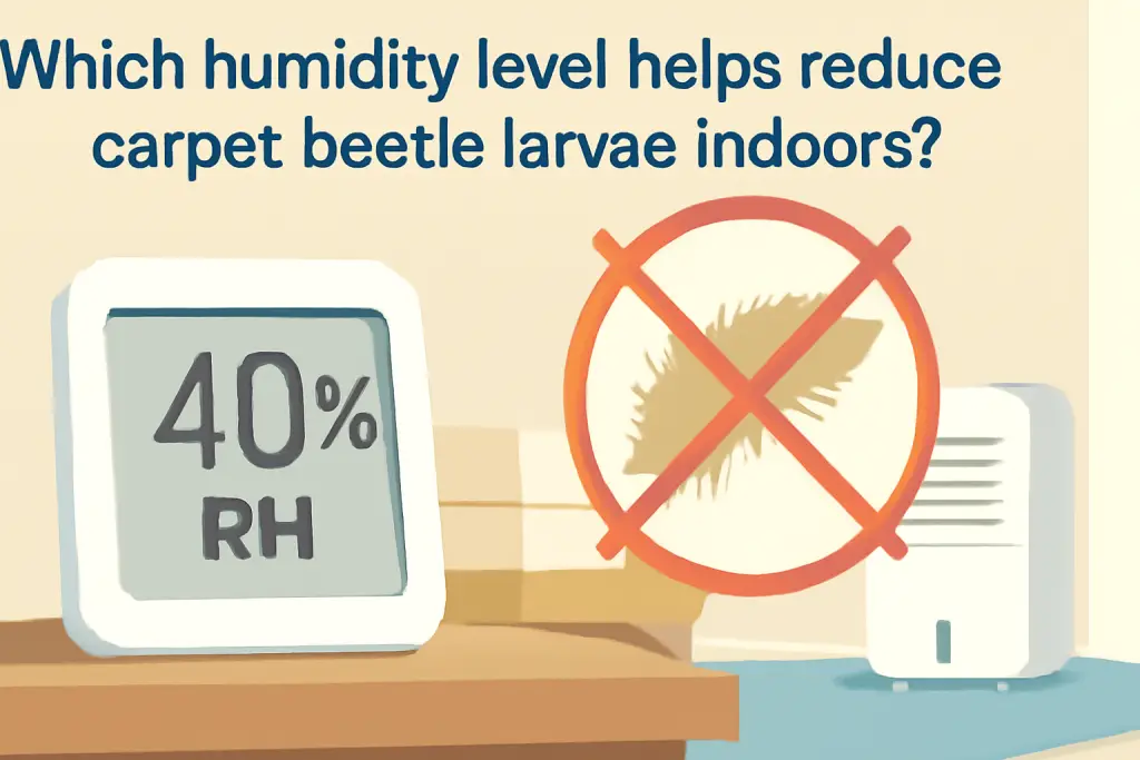 Which humidity level helps reduce carpet beetle larvae indoors?