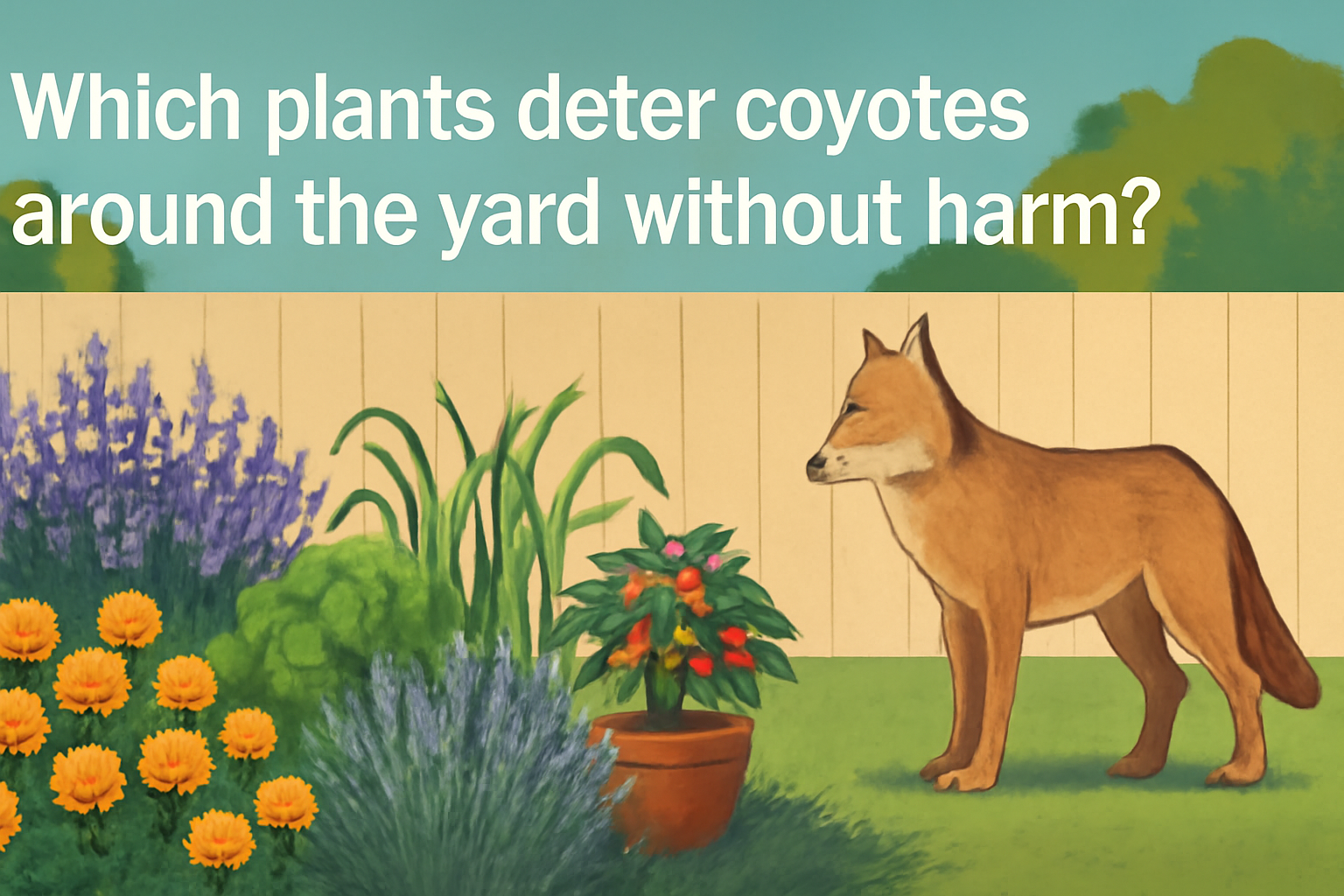 Which plants deter coyotes around the yard without harm?