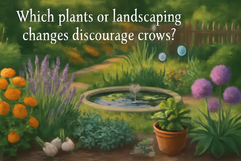 Which plants or landscaping changes discourage crows?