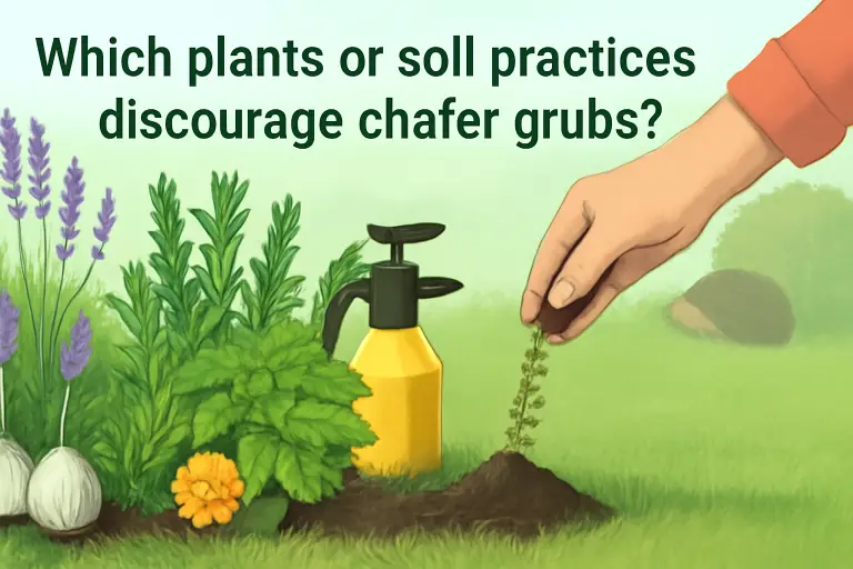 Which plants or soil practices discourage chafer grubs?