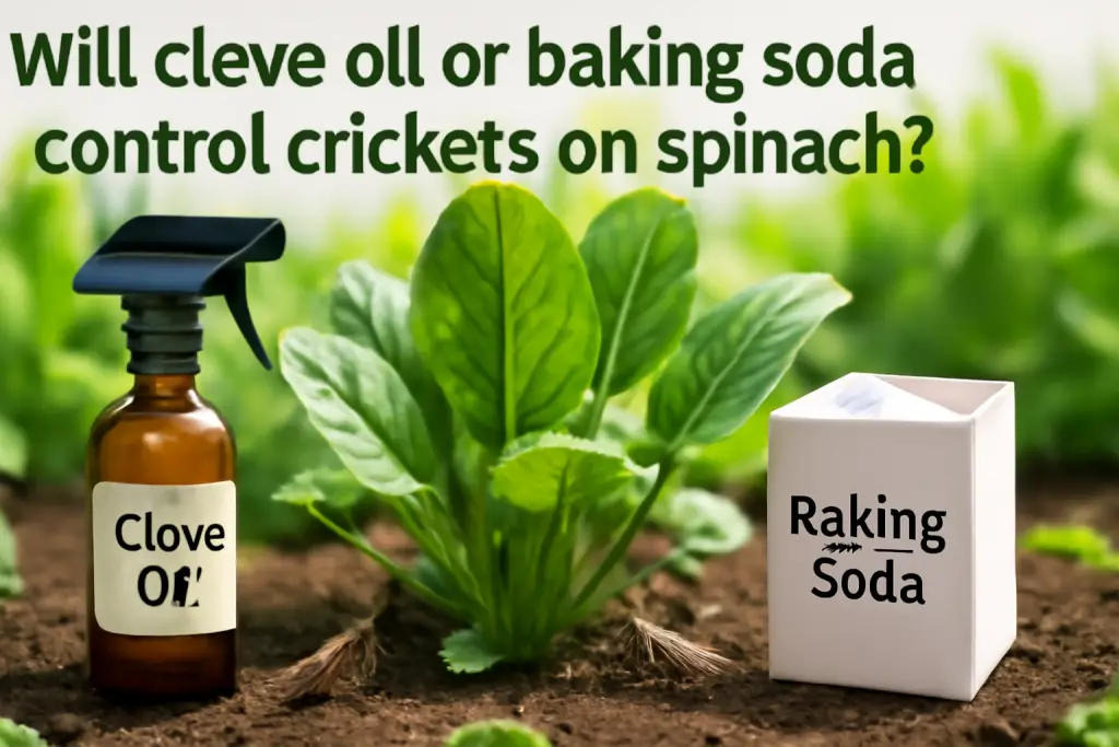 Will clove oil or baking soda control crickets on spinach?