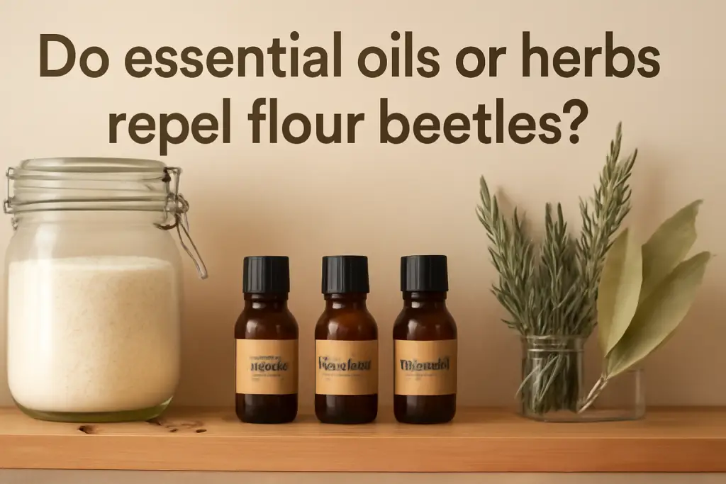 Do essential oils or herbs repel flour beetles?