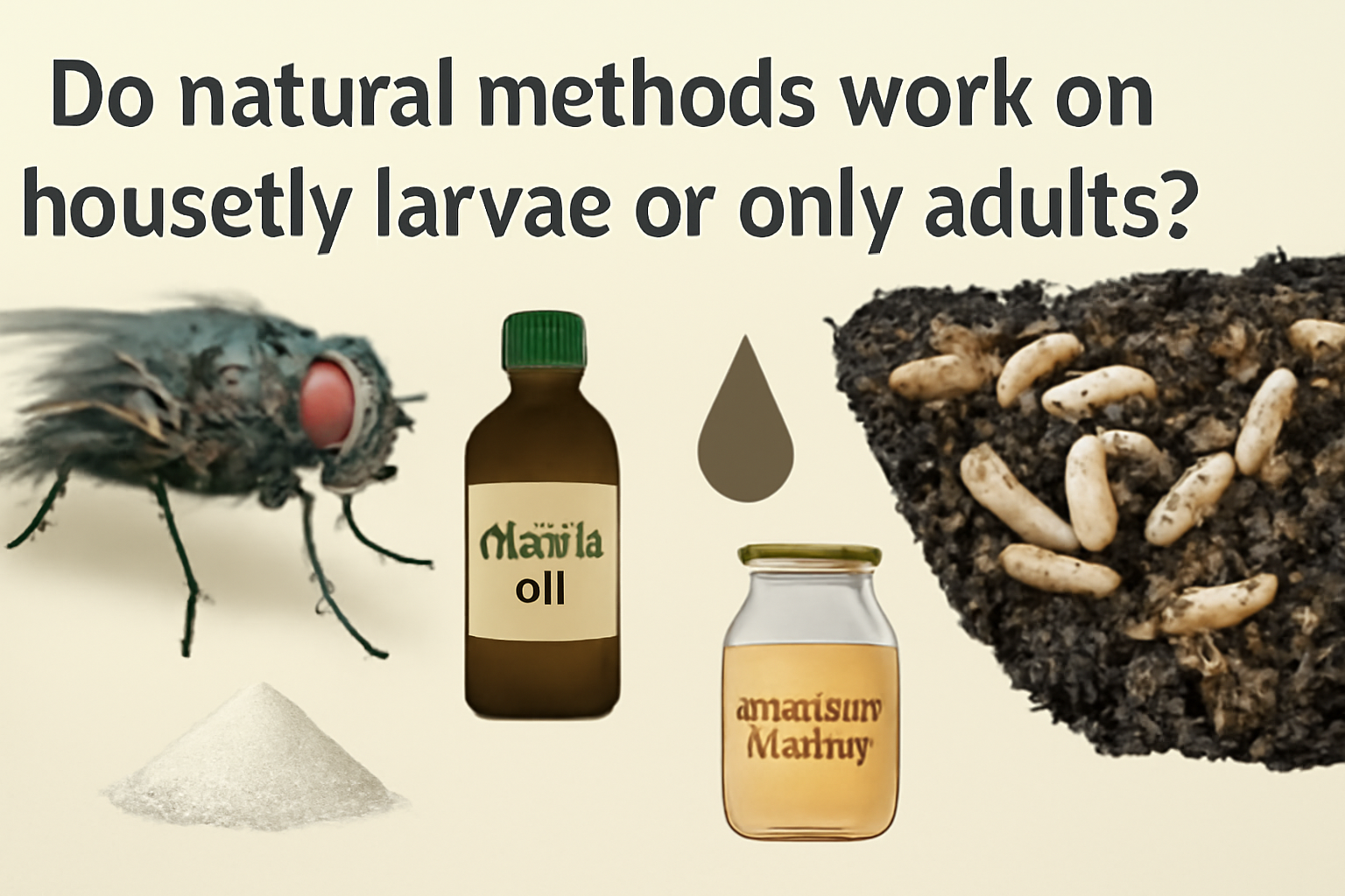 Do natural methods work on houseflies larvae or only adults?