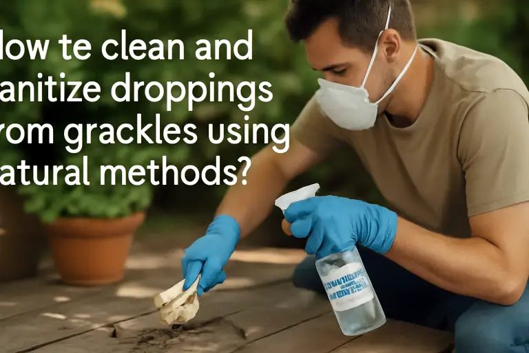 How to clean and sanitize droppings from grackles using natural methods?