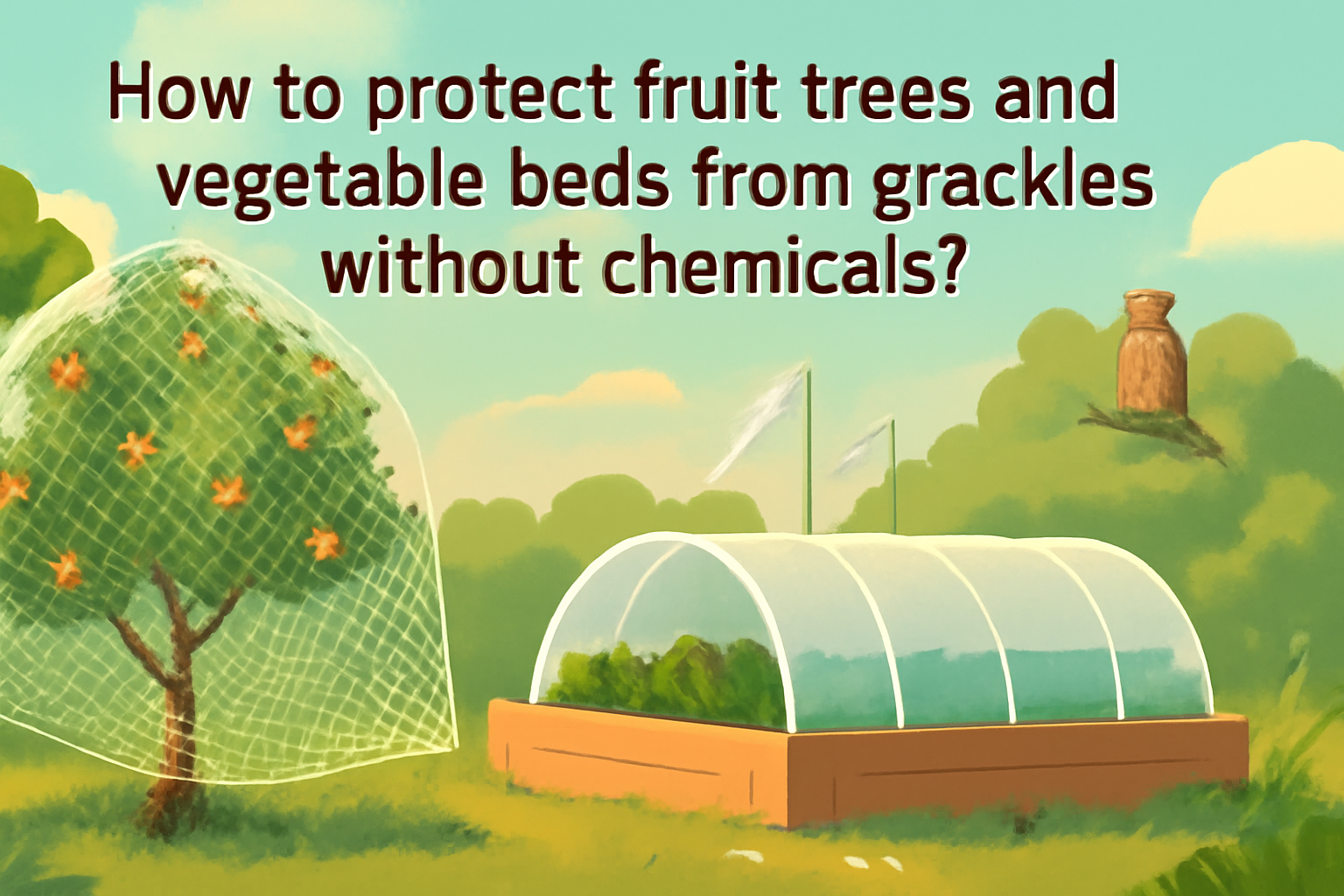 How to protect fruit trees and vegetable beds from grackles without chemicals?