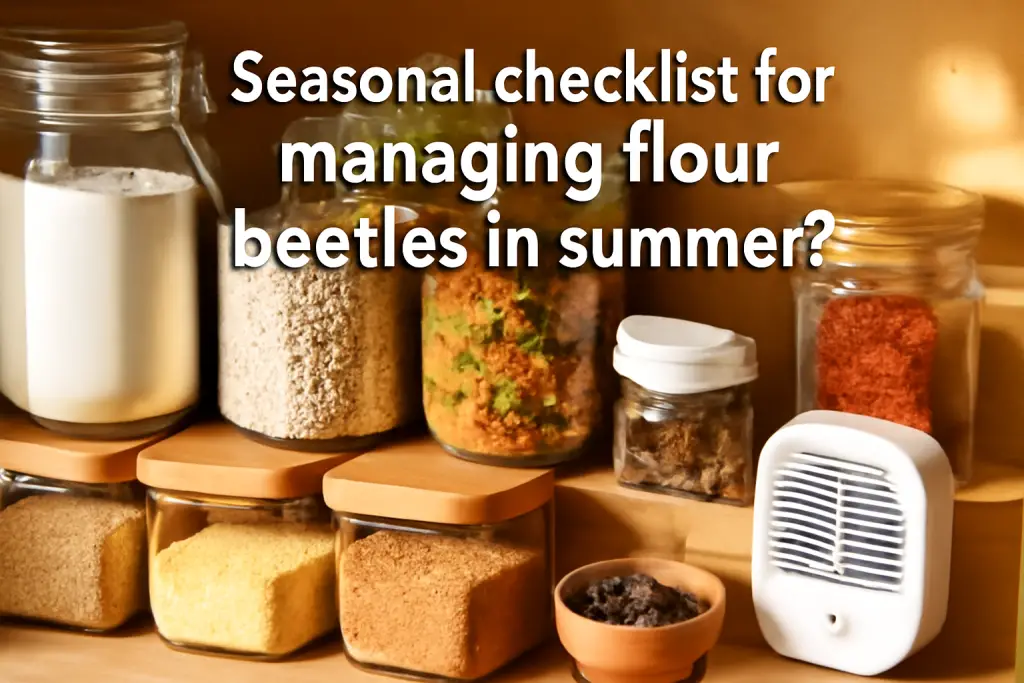 Seasonal checklist for managing flour beetles in summer?