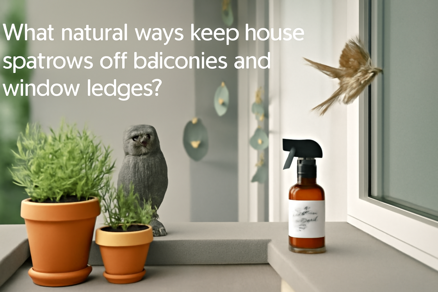 What natural ways keep house sparrows off balconies and window ledges?