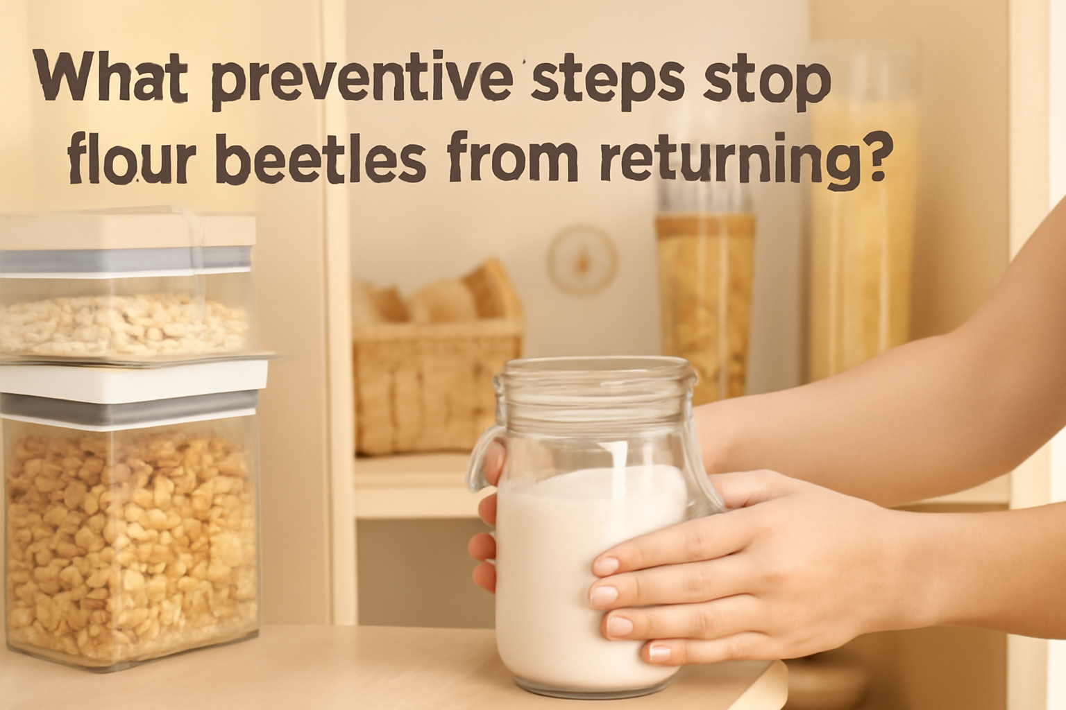What preventive steps stop flour beetles from returning?