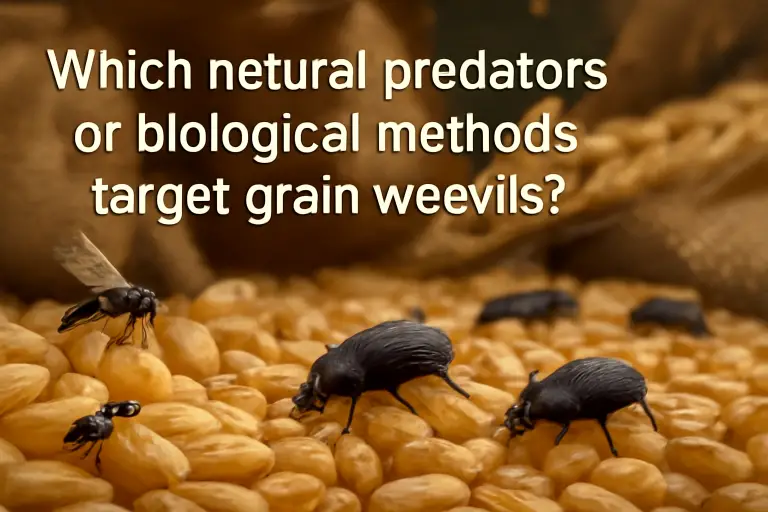 Which natural predators or biological methods target grain weevils?