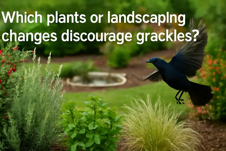 Which plants or landscaping changes discourage grackles?