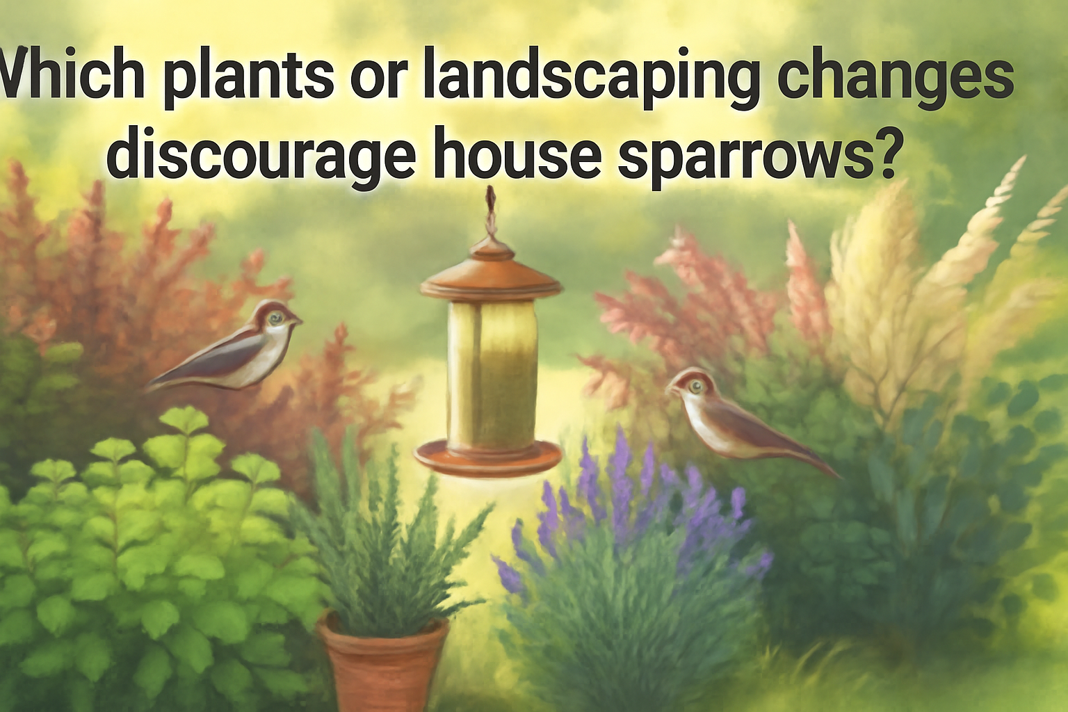 Which plants or landscaping changes discourage house sparrows?