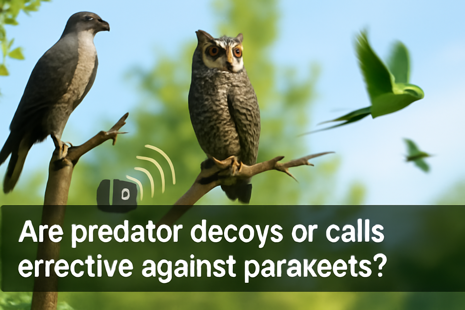 Are predator decoys or calls effective against parakeets?