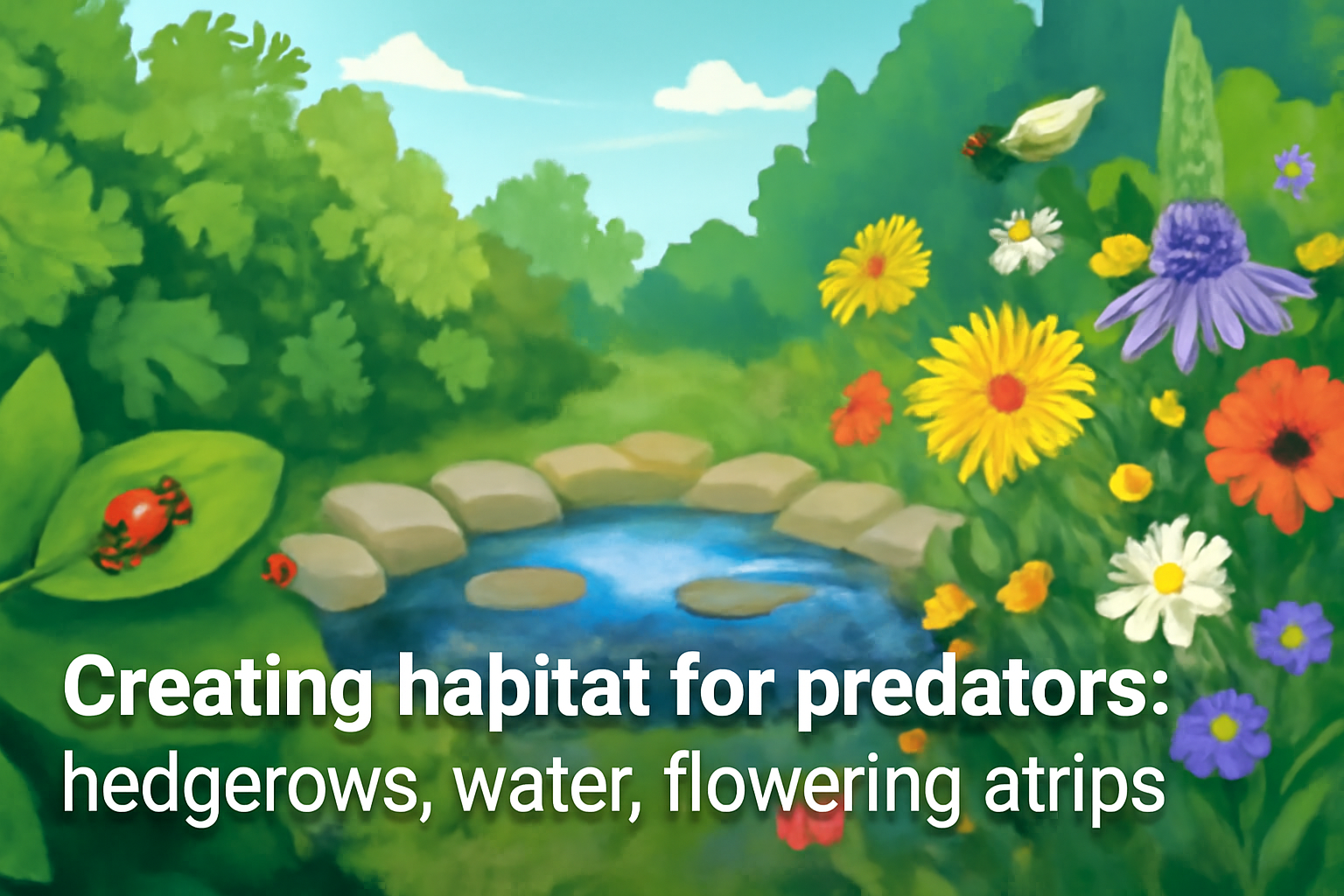 Creating habitat for predators: hedgerows, water, flowering strips
