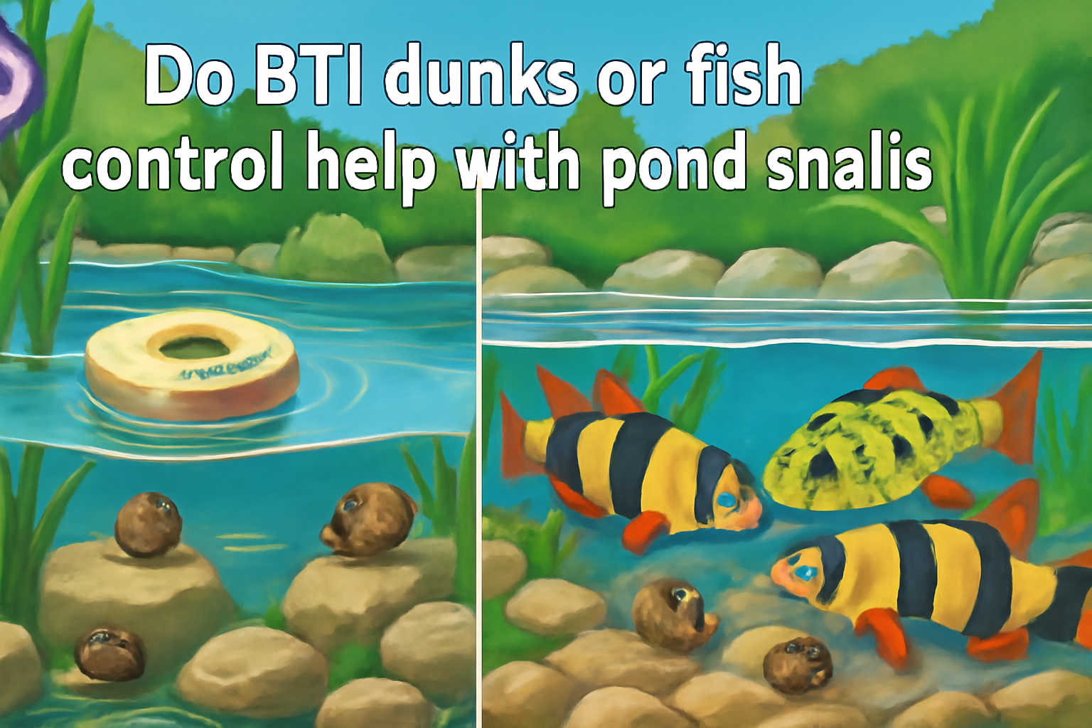 Do BTI dunks or fish control help with pond snails?