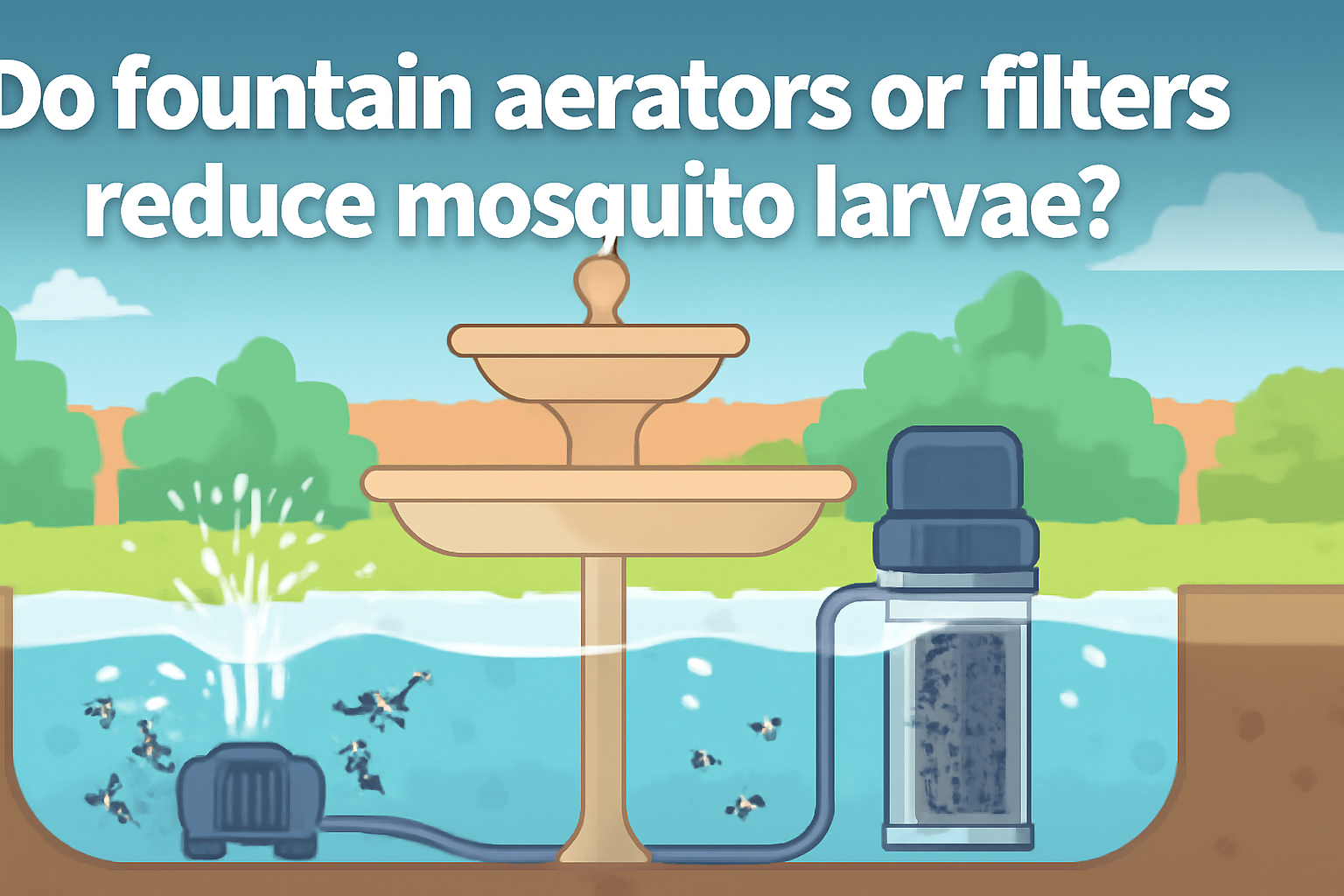 Do fountain aerators or filters reduce mosquito larvae?