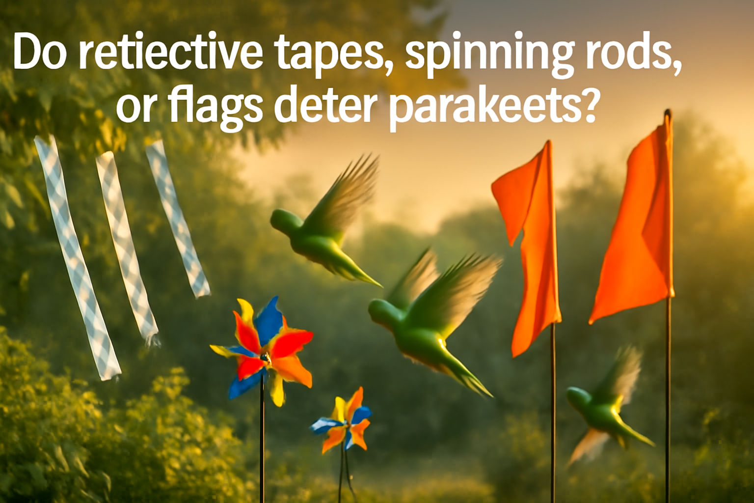 Do reflective tapes, spinning rods, or flags deter parakeets?