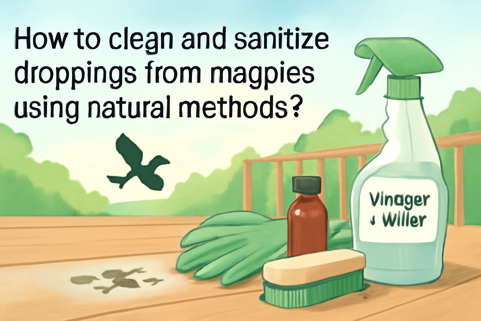 How to clean and sanitize droppings from magpies using natural methods?
