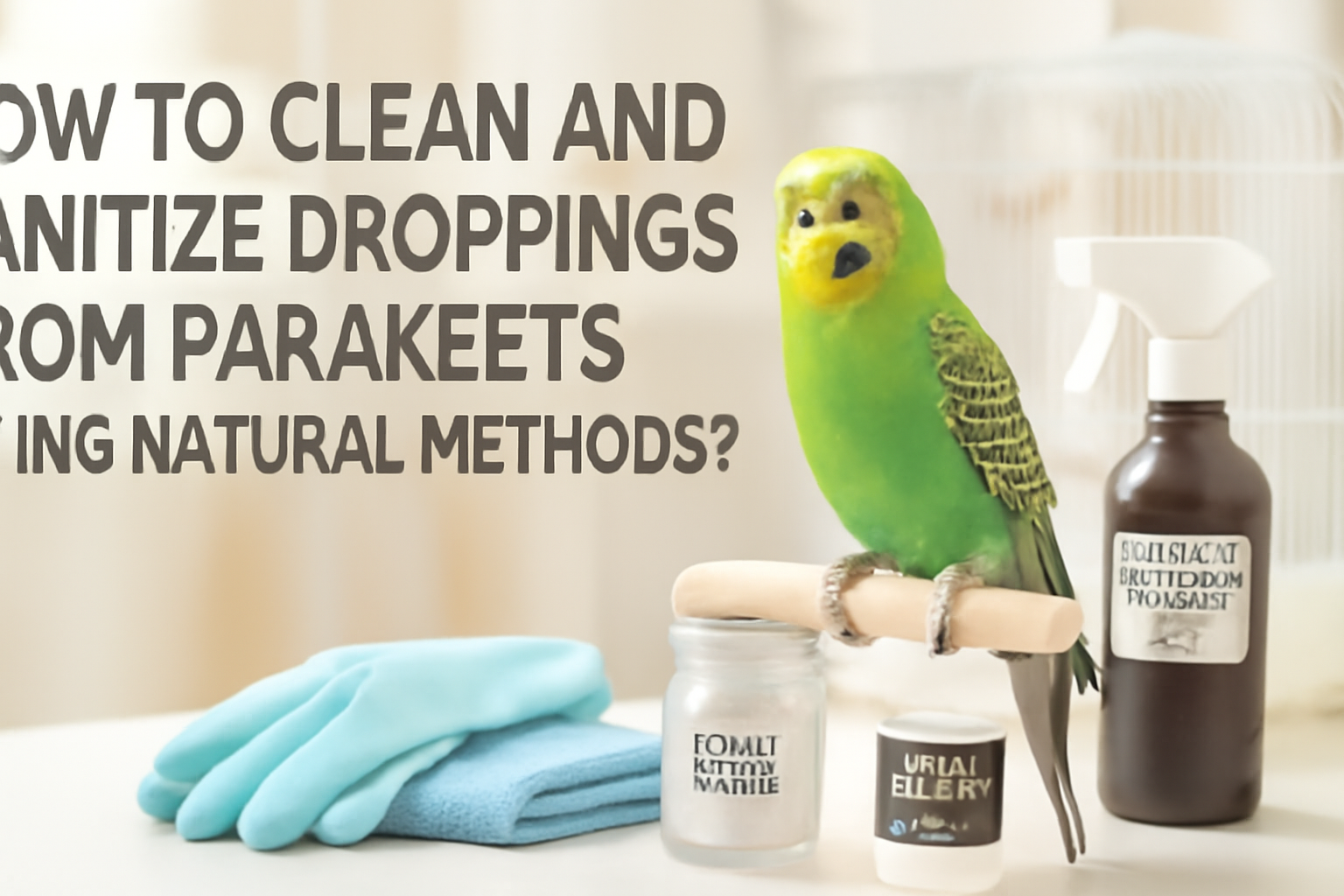 How to clean and sanitize droppings from parakeets using natural methods?