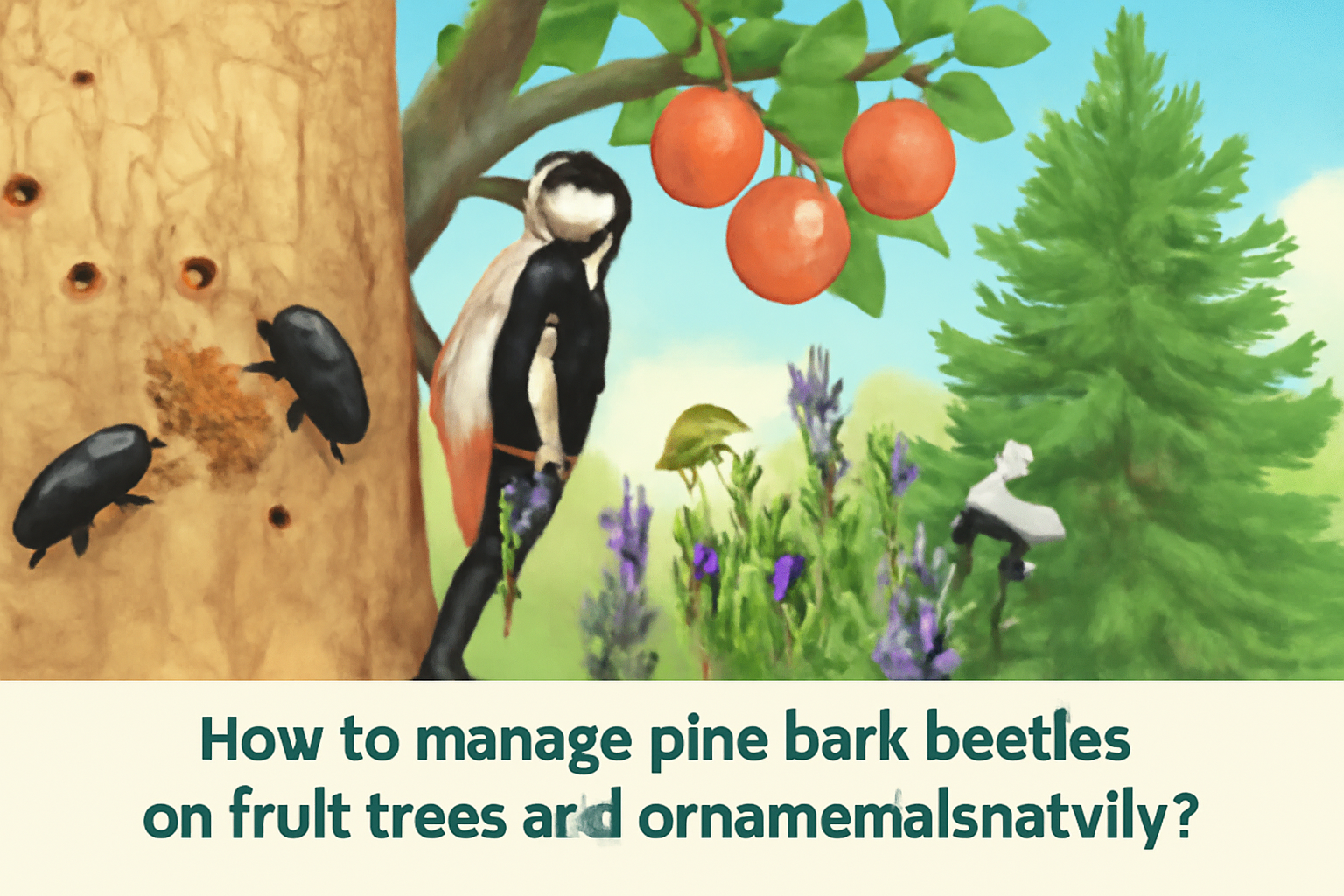 How to manage pine bark beetles on fruit trees and ornamentals naturally?