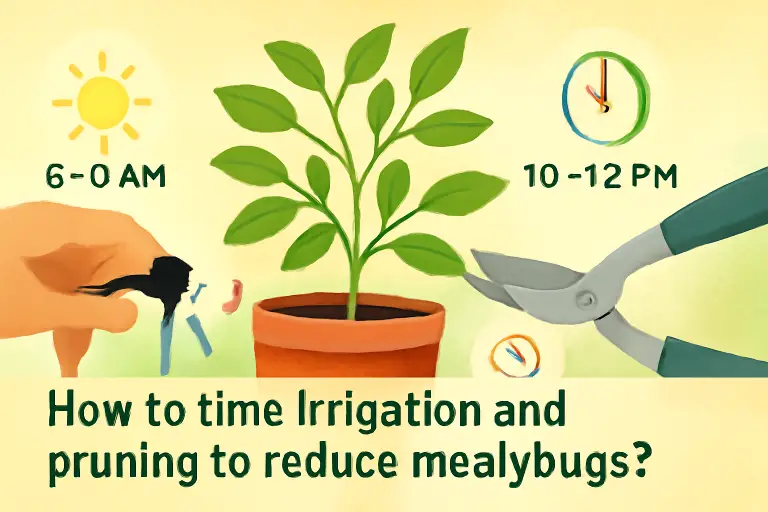 How to time irrigation and pruning to reduce mealybugs?