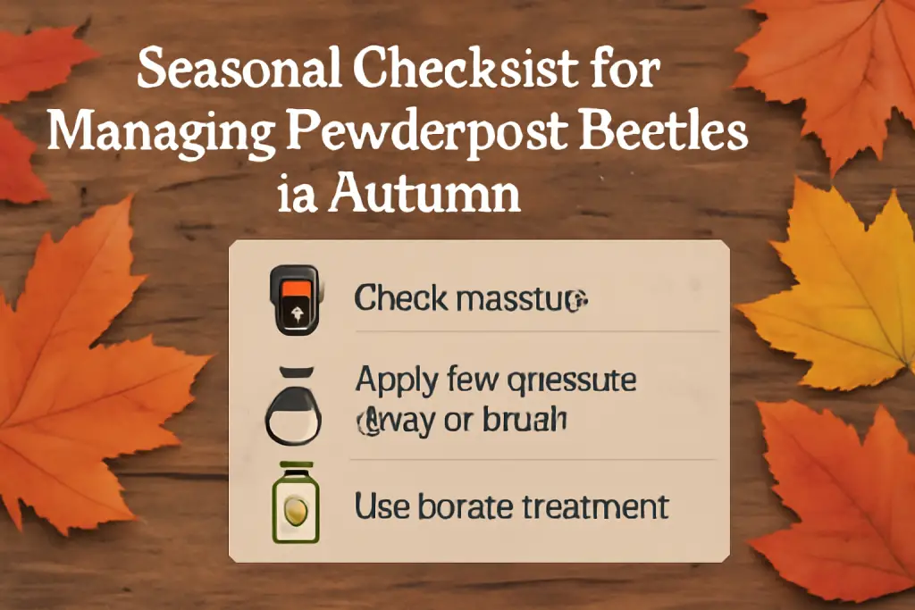 Seasonal checklist for managing powderpost beetles in autumn?