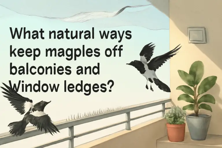 What natural ways keep magpies off balconies and window ledges?