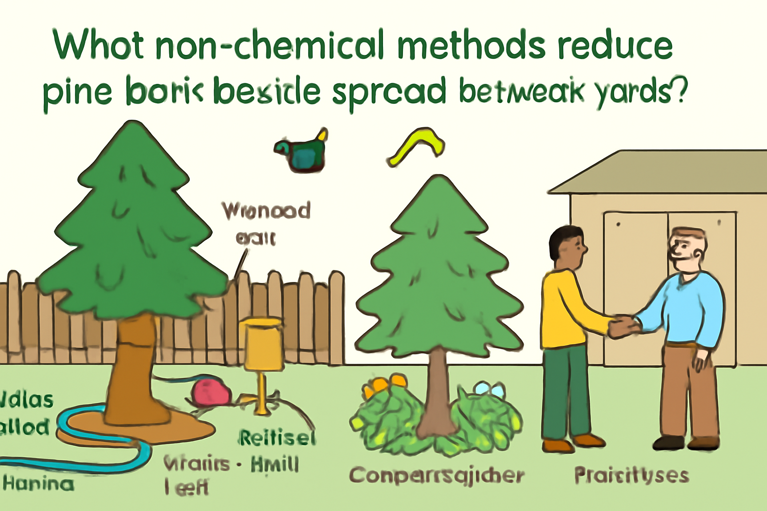 What non-chemical methods reduce pine bark beetles spread between yards?