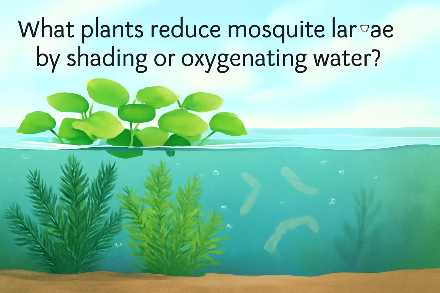 What plants reduce mosquito larvae by shading or oxygenating water?