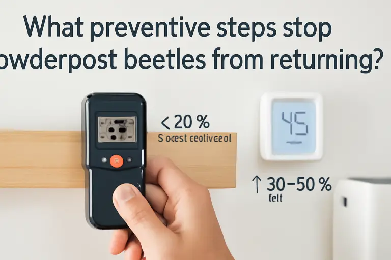 What preventive steps stop powderpost beetles from returning?