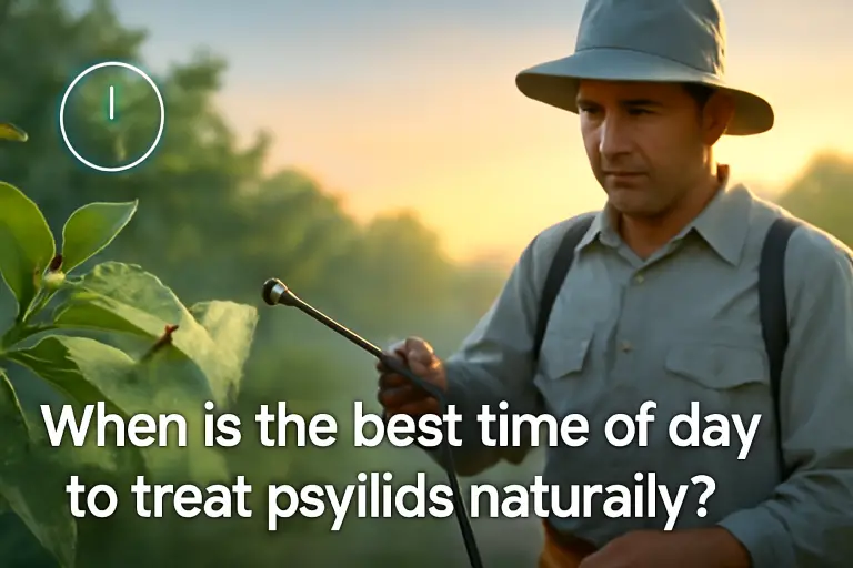 When is the best time of day to treat psyllids naturally?