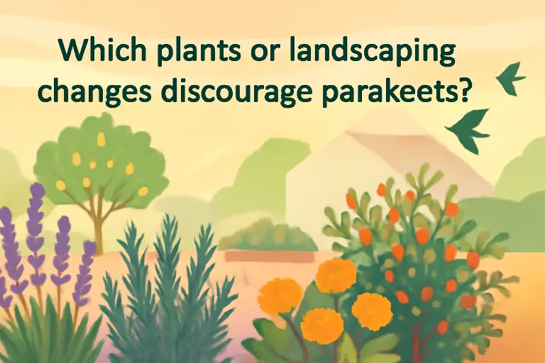 Which plants or landscaping changes discourage parakeets?