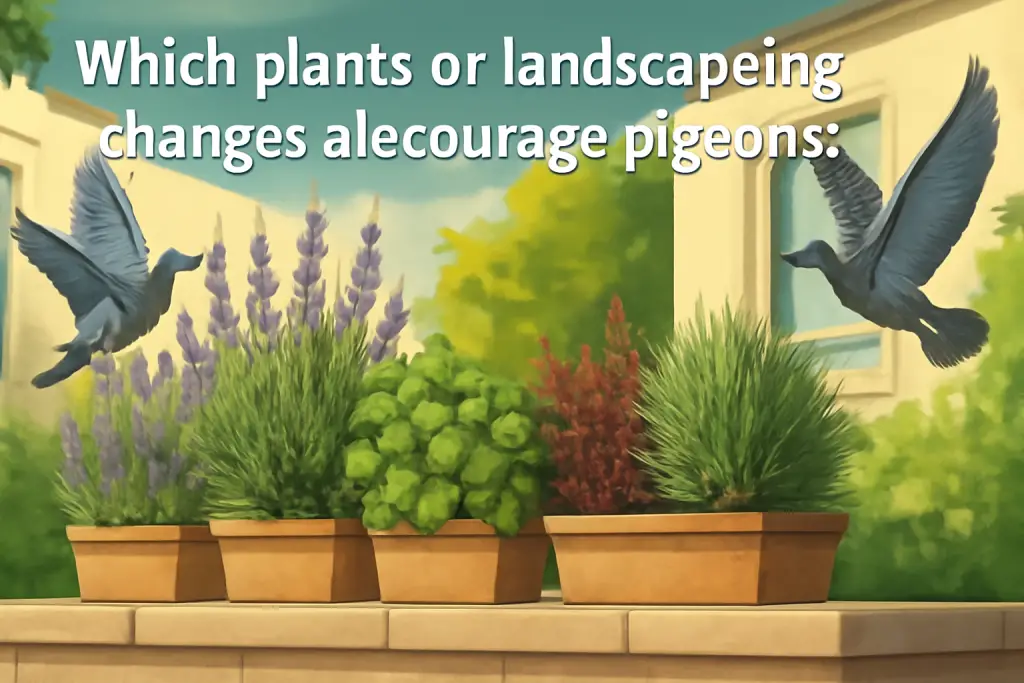 Which plants or landscaping changes discourage pigeons?