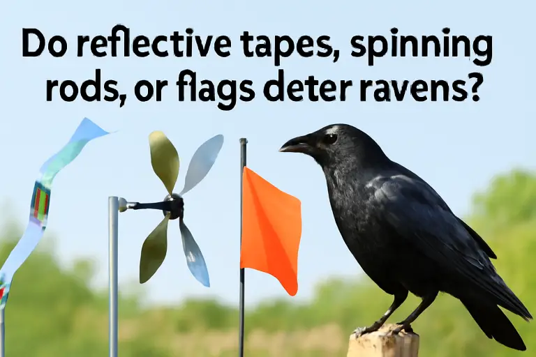 Do reflective tapes, spinning rods, or flags deter ravens?